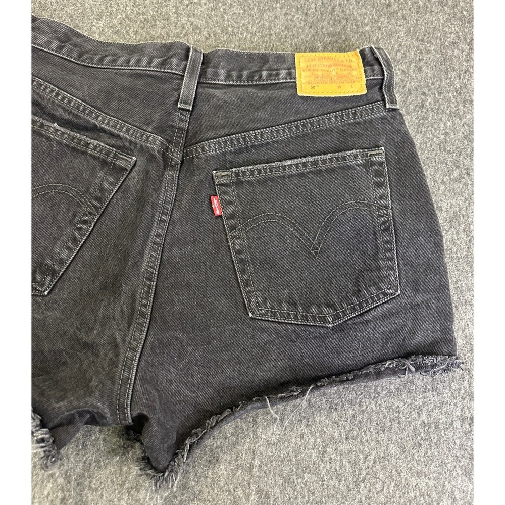Levi's 501 Jean Shorts Womens 31 Black Cut Off Distressed Button Fly Revolve - Picture 12 of 16